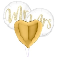 Bunch of Balloons Wedding Man and Woman Gold White